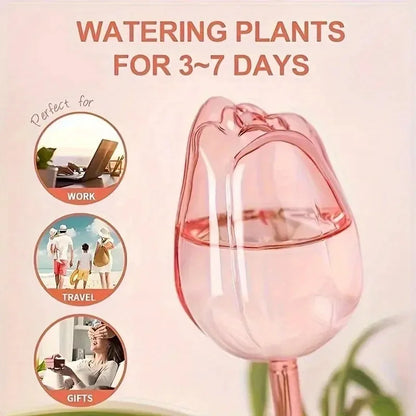 Pink Tulip Plant Watering Balls – Automatic Drippers for Indoor & Outdoor Plants, Easy Gardening Watering Tool