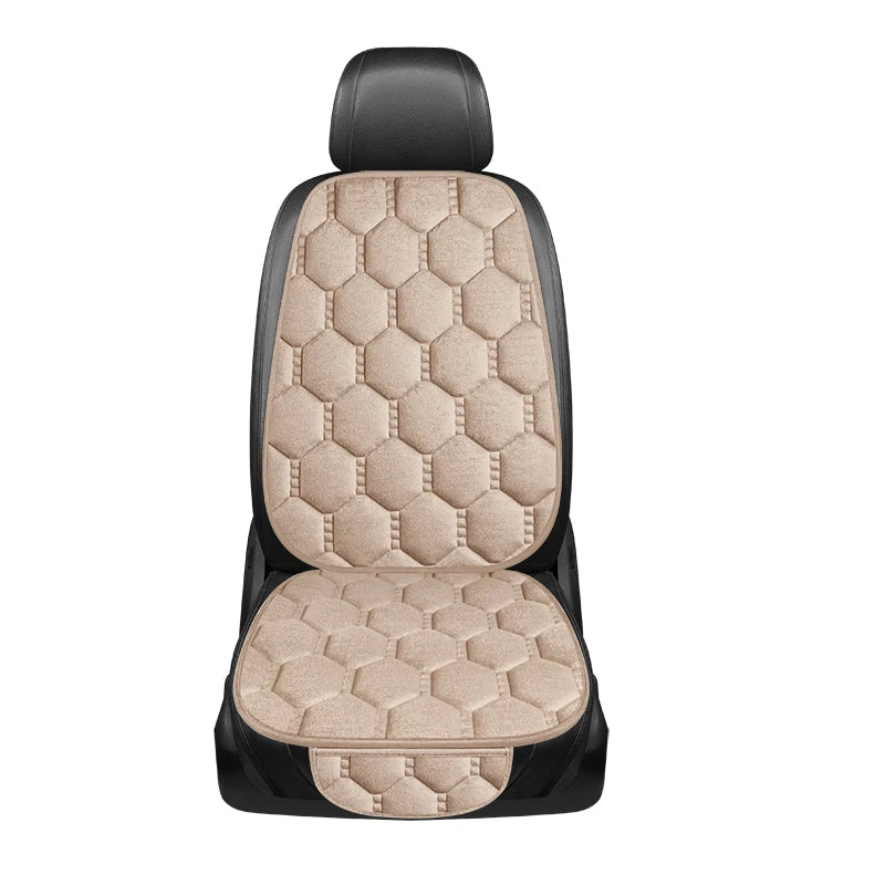 Winter Plush Car Seat Cushion Set - Warm Anti-Slip Grid Seat and Backrest Covers, 3-Piece Set for Cold Weather Comfort