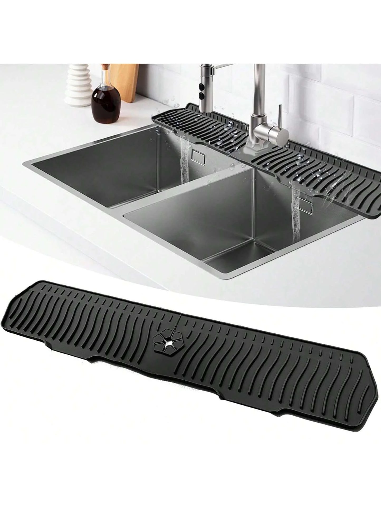30/24 Inch Silicone Faucet Mat – Large Sink Splash Guard & Countertop Protector for Kitchen & Bathroom
