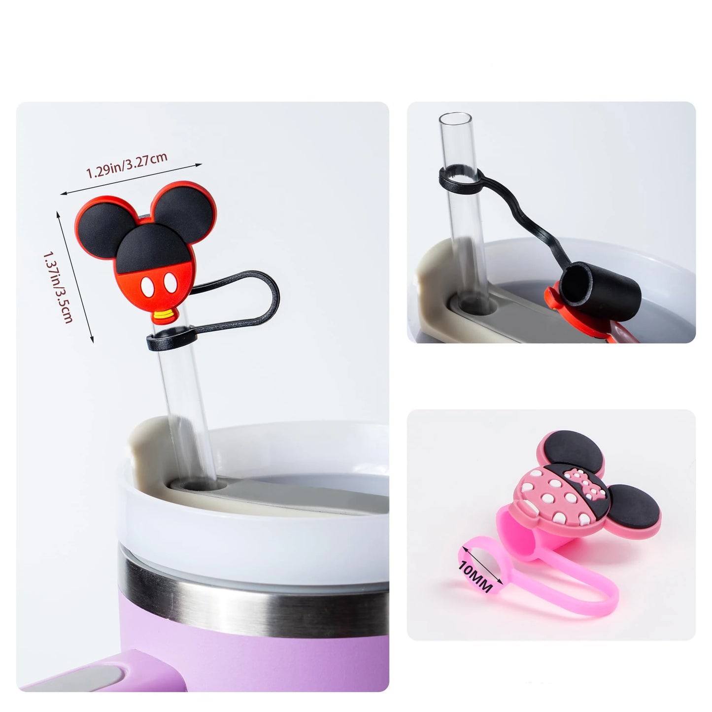 8PCS Cute Mouse Straw Covers - 10mm Straw Toppers for Stanley 20/30/40oz Cups