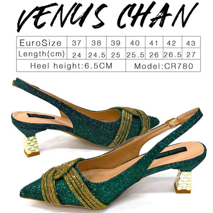 Venus Chan Women’s Champagne Shoe & Bag Set - Rhinestone Heels and Handbag for Nigerian Parties & Weddings