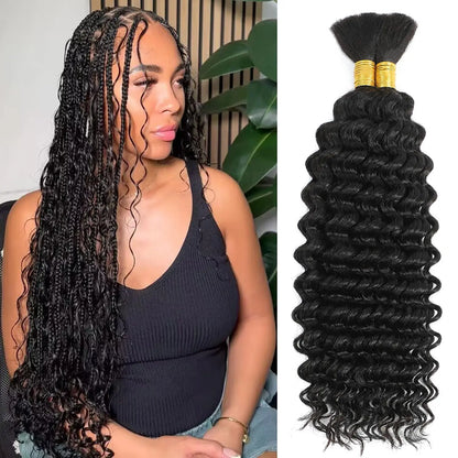 Human Braiding Hair Deep Wave Bulk - 100g No Weft Hair Bundles for Boho Braids, Micro Human Hair
