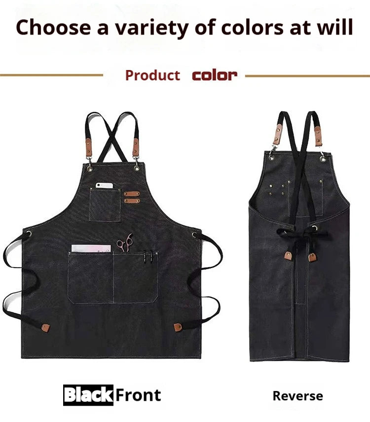 New Fashion Canvas Kitchen Apron – Unisex Chef Work Apron for Grill, Restaurant, Bar, Shop, Cafes, and Beauty Nail Studios