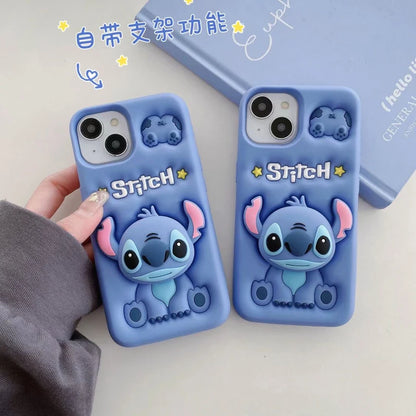 Cute Stitch Head Phone Case — Soft Silicone Grip Tok Holder for iPhone 7-15 Pro Max, XS/XR/SE/Plus