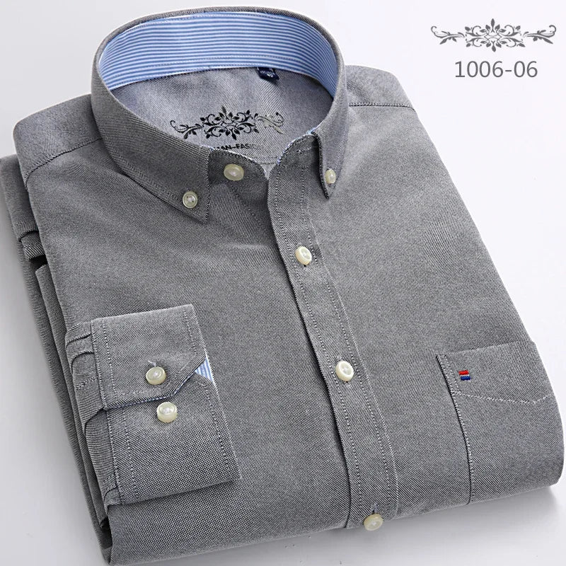 Men’s Slim Fit Long Sleeve Shirt - Formal Plaid Cotton Office Shirt with Single Pocket