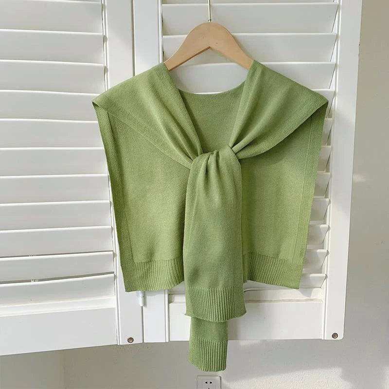 Women’s Summer Knitted Shawl – Thin Cape Scarf with Fake Collar Neck Guard