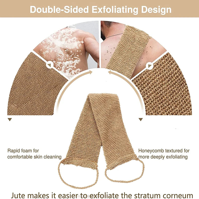 Ramie Jute Exfoliating Bath Towel - Natural Shower Scrubber and Back Body Belt for Deep Cleaning, Eco-Friendly Bathroom Shower Strap