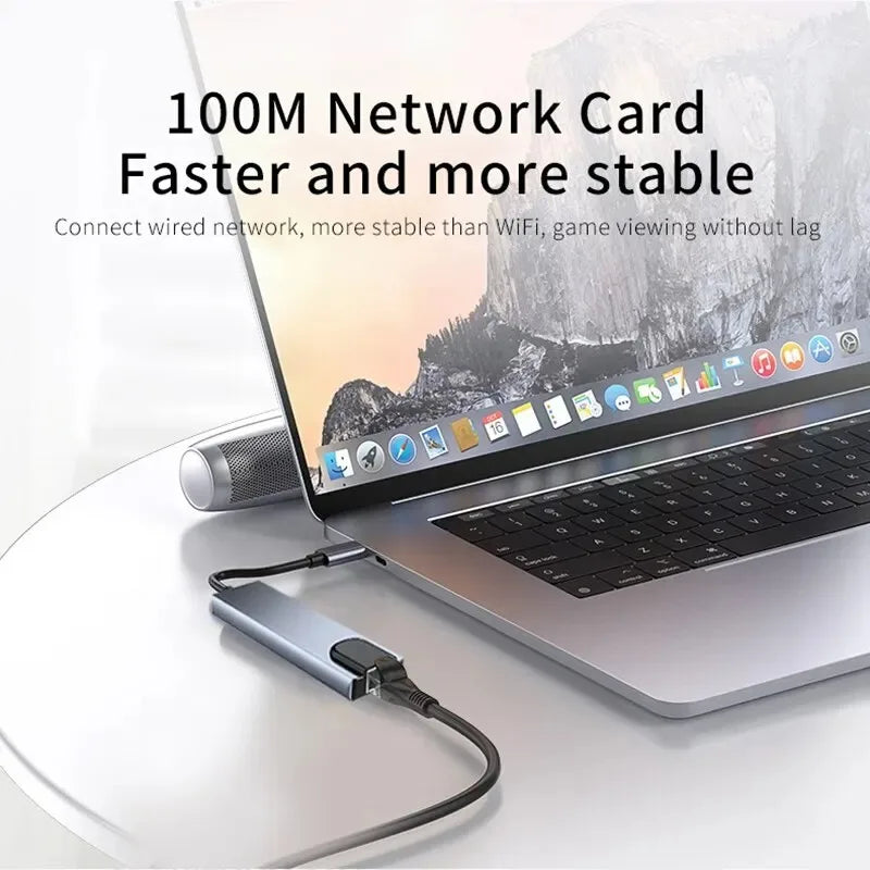 8-in-1 USB Type-C Hub Adapter – 4K HDMI, SD/TF Card Reader, RJ45, PD Fast Charging for MacBook & Notebook