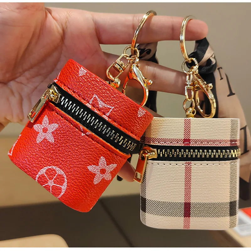 Mini Striped Textured Bucket Bag – AirPods & Small Items Case with Coin Purse and Hook (Fits AirPods 1/2/3/4/Pro)