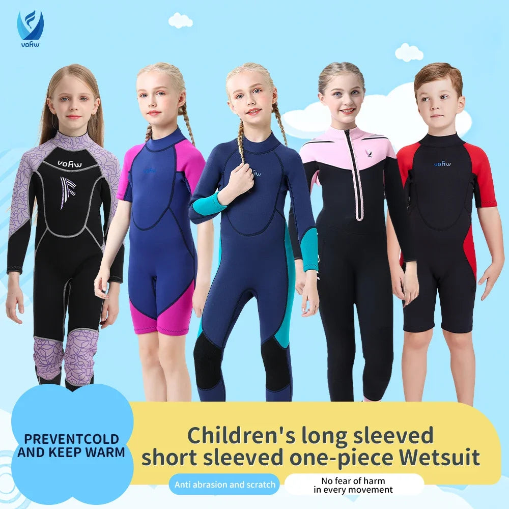 Children's 2mm/3mm Neoprene Wetsuit – One-Piece Long Sleeve Diving Suit for Cold Protection, Sunscreen, Surfing, Swimming & Snorkeling
