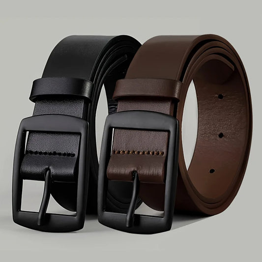 New Luxury Men’s PU Leather Belt – High-Quality Metal Pin Buckle Designer Waist Strap for Jeans, Plus Size