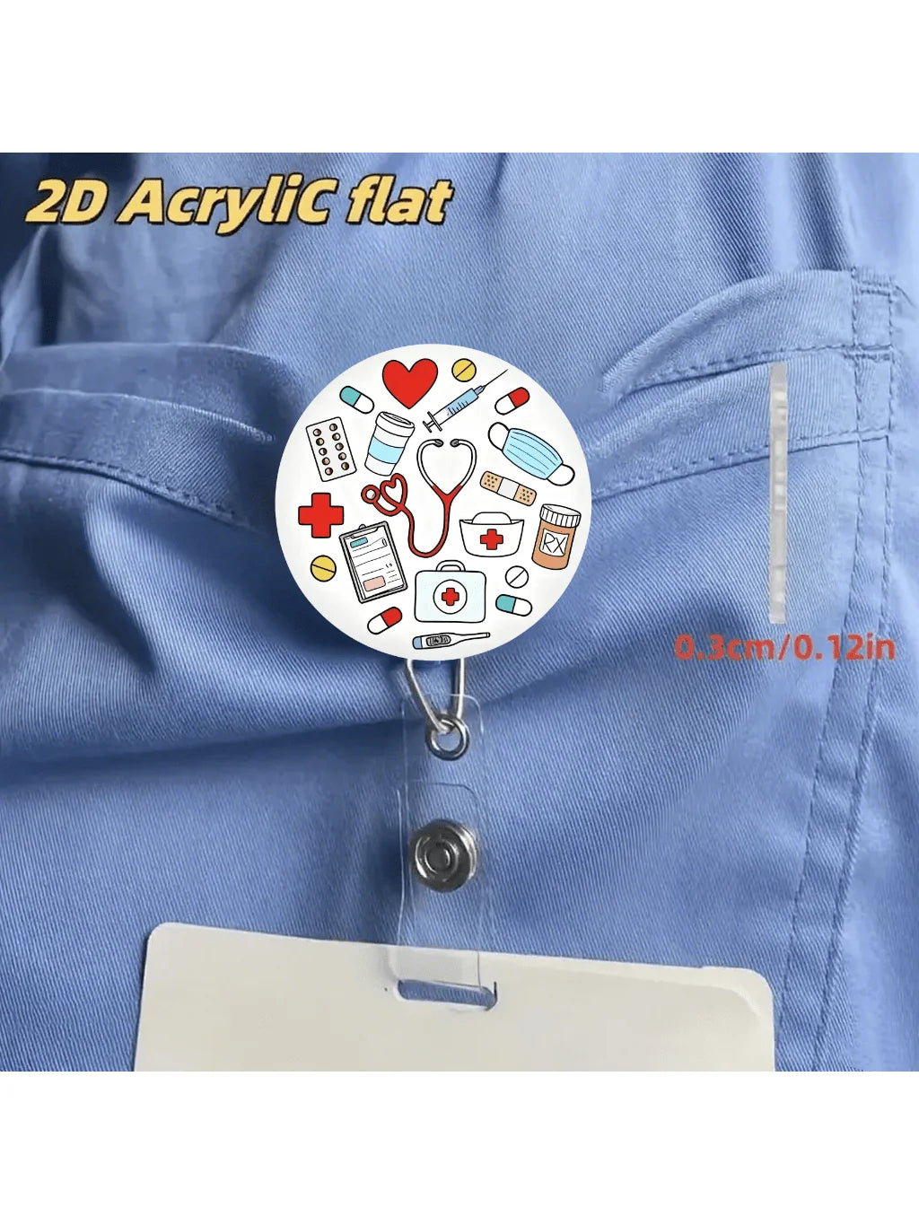 Cute Nurse Retractable Badge Holder - Acrylic Medical ID Clip Reel for Doctors, RN & LPN Staff