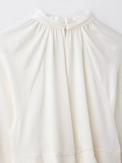 Women’s Long Sleeve Ruffled Blouse – Stand Collar Elegant Chic Fashion Shirt
