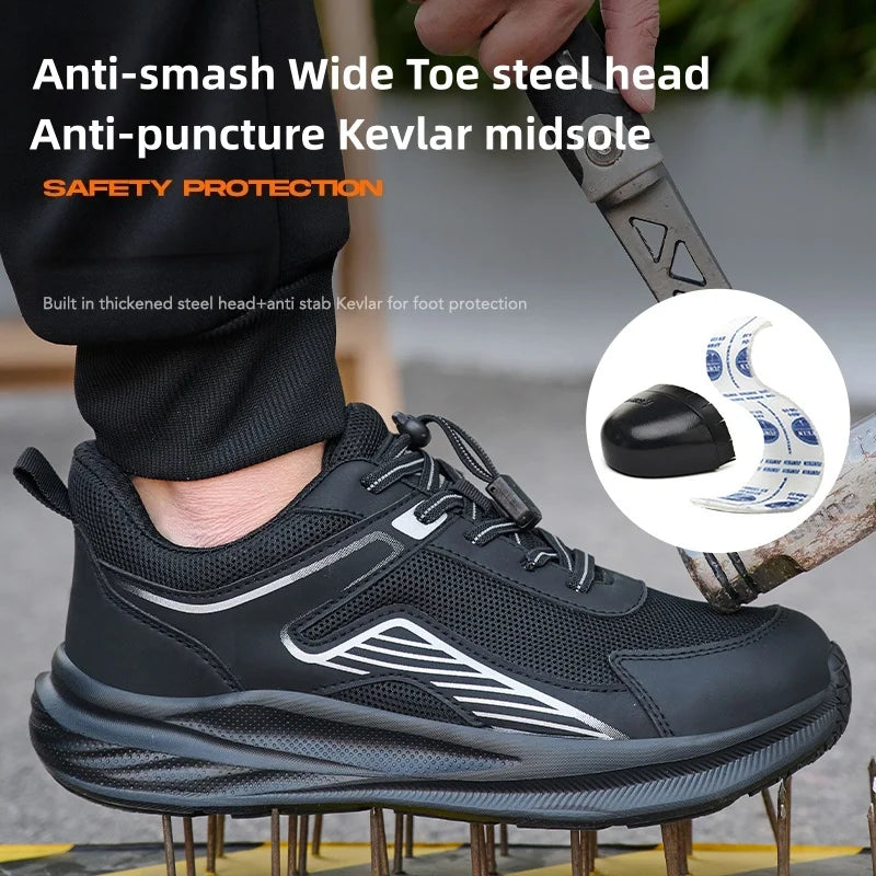 Wide Toe Safety Shoes – Unisex Breathable Steel Toe Work Sneakers with Lightweight Protective Design