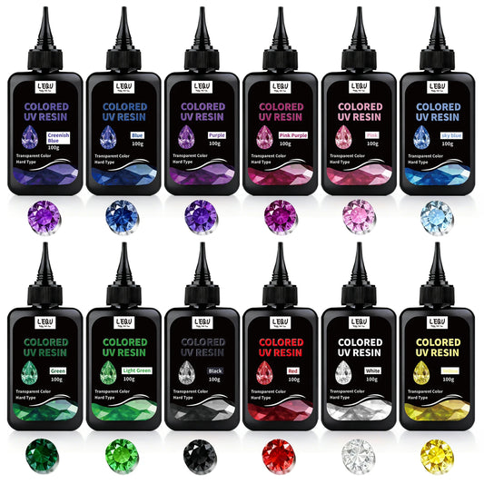 12-Color Transparent UV Resin - Odorless Low-Shrinkage Resin Crafting Kit