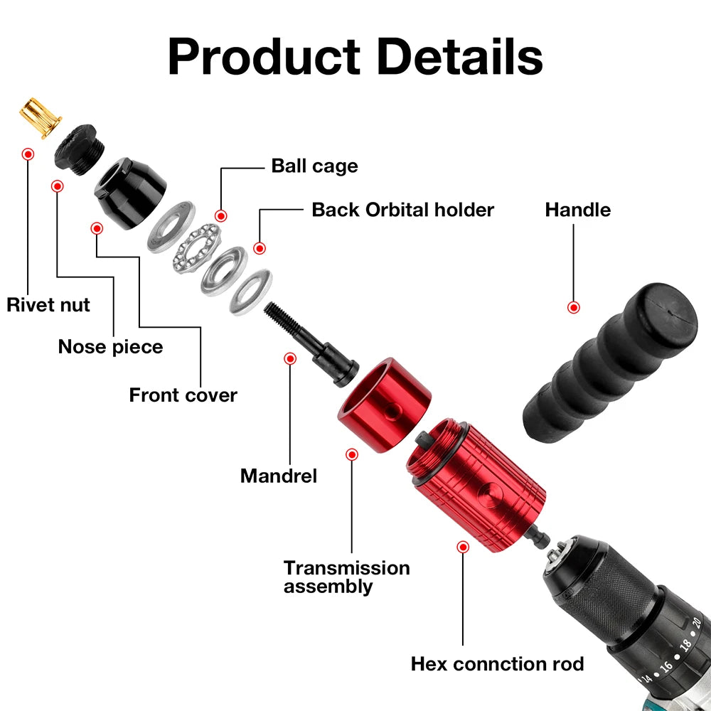 Electric Rivet Nut Gun – M3-M8 DIY Home Riveting Tool, Plug-in Converter for Electric Drill