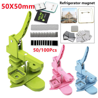50x50mm Square Badge Press Machine - Rotating Manual for Refrigerator Magnets, Business Gifts, Home & Office Use