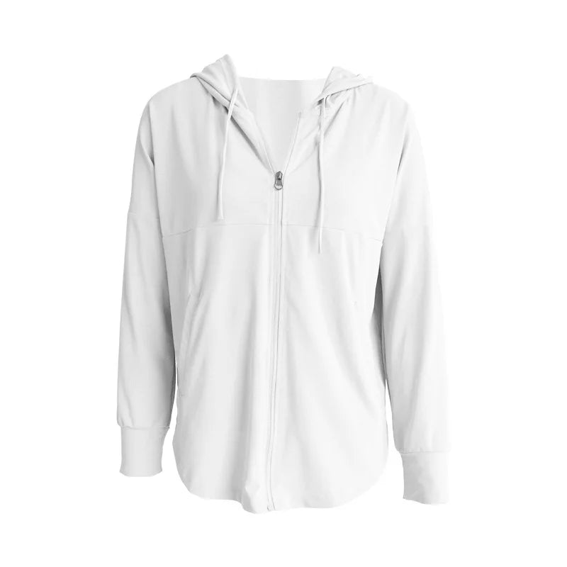 Women’s Lightweight Zip Up Yoga Hoodie Jacket – Long Sleeve Summer Sun Protection Sports Running Workout Activewear Cover-Up