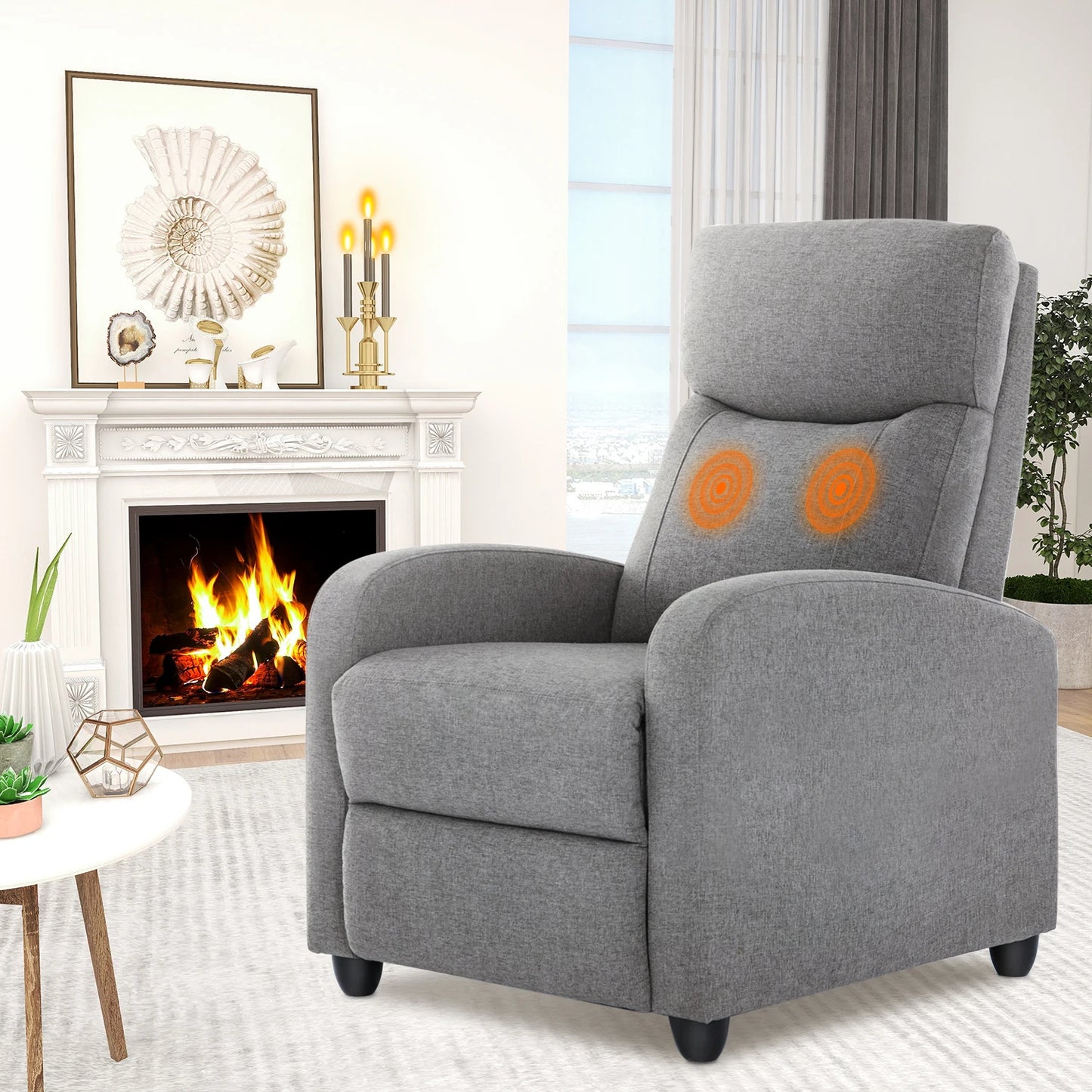 Recliner Massage Chair – Adjustable Fabric Sofa with Lumbar Support, Modern Padded Backrest for Living Room, Grey