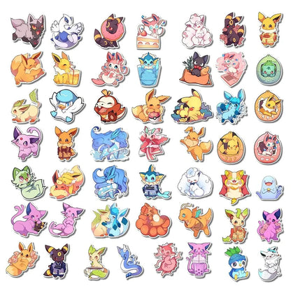 10/30/50PCS Cute Pokémon Anime Stickers - Kawaii Pikachu and Eevee Cartoon Decals for Phones, Water Bottles, Notebooks, and DIY Crafts