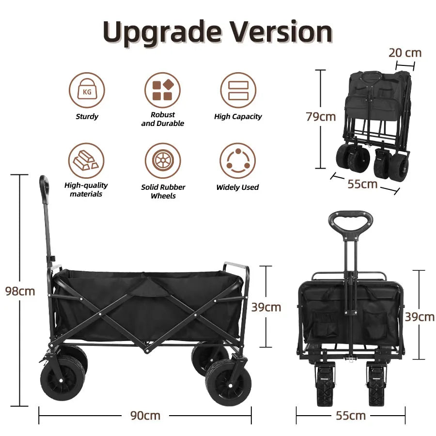 500lbs Heavy Duty Foldable Wagon — Portable Outdoor Utility Cart, Collapsible Shopping, Beach & Garden Pull Trolley