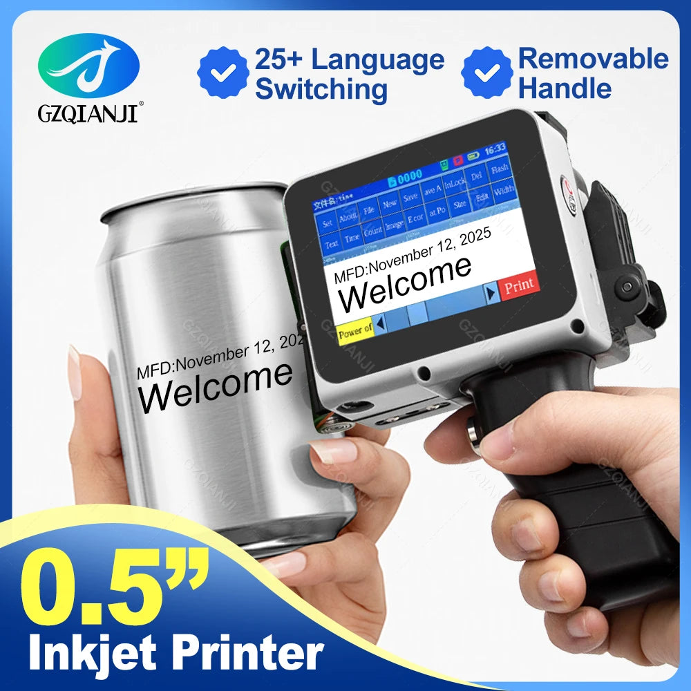 12.7mm Mini Handheld Inkjet Printer – Portable Coding Machine for Date, Batch, Logo & Plastic Label Printing (28 Languages Support)