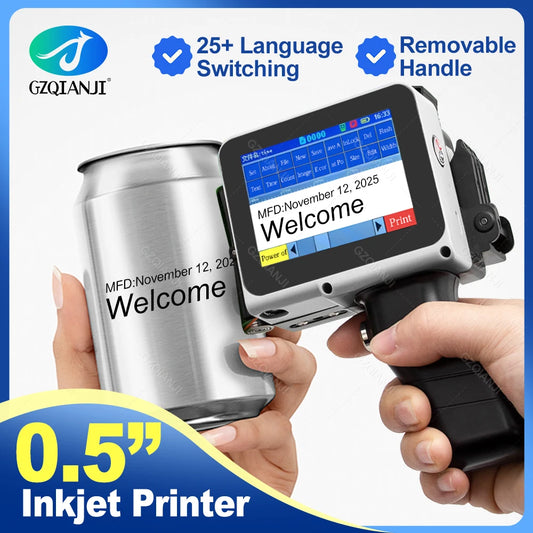 12.7mm Mini Handheld Inkjet Printer – Portable Coding Machine for Date, Batch, Logo & Plastic Label Printing (28 Languages Support)