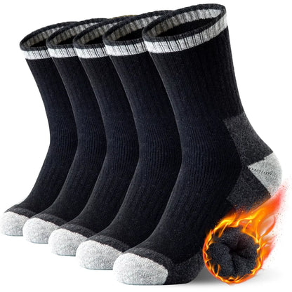 5 Pairs Merino Wool Hiking Socks for Men | Soft, Warm, Moisture-Wicking Winter Crew Socks for Indoor & Outdoor Wear
