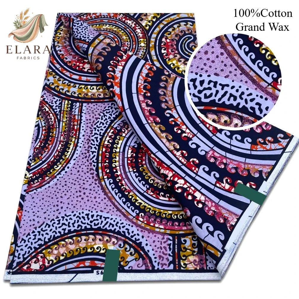 Grand Super African Wax Fabric - 100% Cotton Nigerian Glitter Glam Gold Ankara Print for Sewing