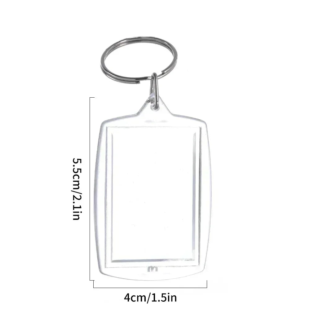 Clear Acrylic Photo Frame Keychains – Blank Rectangle Keyrings for Double-Sided Photos, DIY Supplies (5-100PCS)