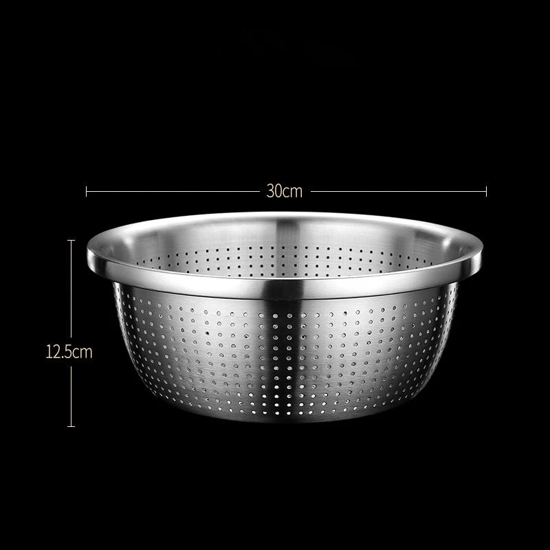 Stainless Steel Drain Basket Colander – Round Rice Cleaning Sieve & Fruit Vegetable Washing Strainer for Kitchen Use