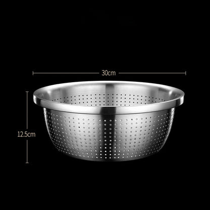 Stainless Steel Drain Basket Colander – Round Rice Cleaning Sieve & Fruit Vegetable Washing Strainer for Kitchen Use