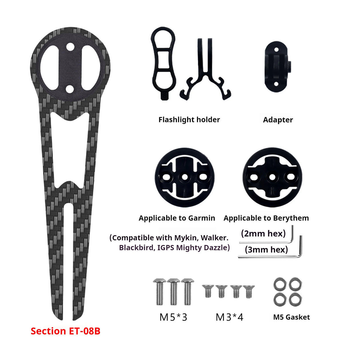 ENLEE Carbon Fiber Road Bike Handlebar Mount - Integrated Computer, Headlight and Camera Extension Bracket