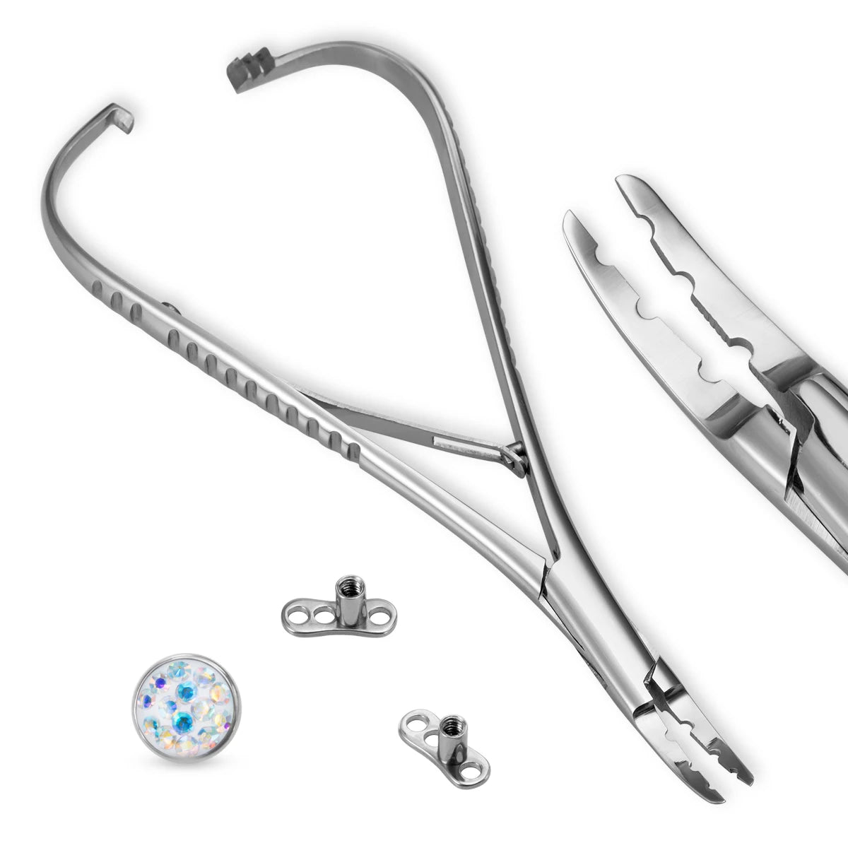 Surgical Steel Piercing Tool Set - Pliers, Forceps, Needle Pipe Clamp Tweezers for Opening and Closing CBR Rings, Ear, Belly, Nose Piercing Tools