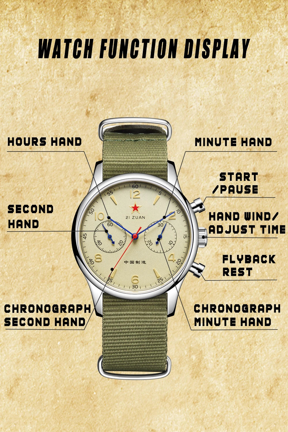 40mm 1963 Pilot Aviation Mechanical Chronograph — Original Seagull ST1901 Movement Men's Sapphire Vintage Watch