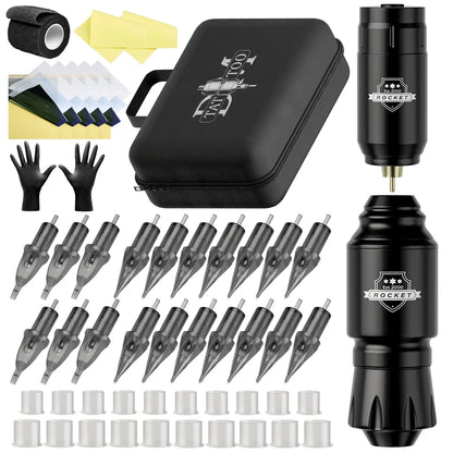 DM Wireless Tattoo Kit – Complete Rotary Tattoo Pen Set with Mini Rocket Machine, Battery, Needles, Ink & Power for Permanent Makeup