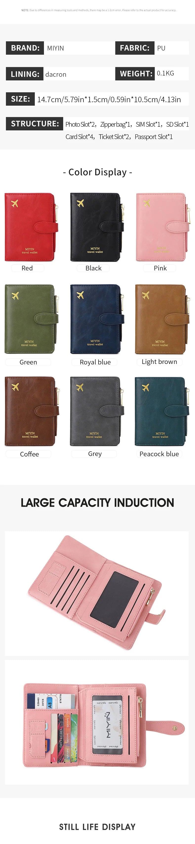 Multi-Functional RFID Anti-Theft Passport Bag – PU Leather Wallet with Multi Card Slots & Large Capacity