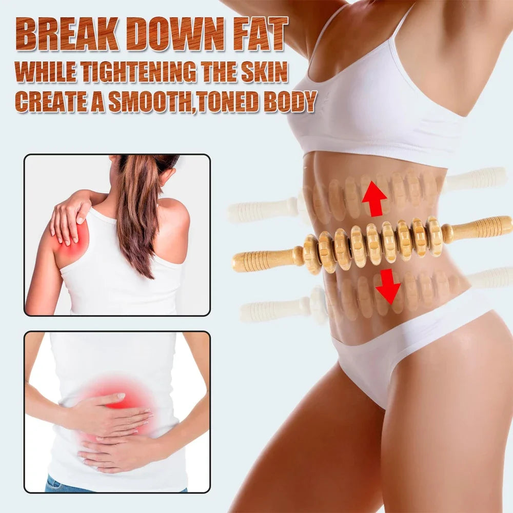 Curved Wooden Cellulite Roller – Body Shaping Massage Tool for Stomach & Lymphatic Drainage Therapy