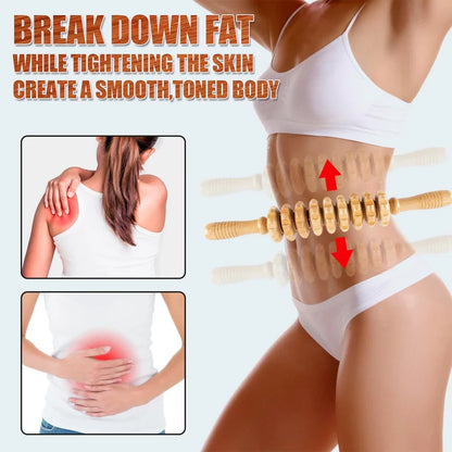 Curved Wooden Cellulite Roller – Body Shaping Massage Tool for Stomach & Lymphatic Drainage Therapy