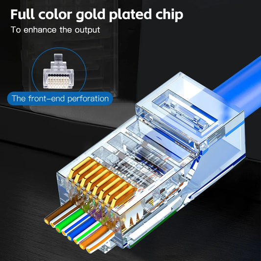 50PCS Cat6 RJ45 Connectors – Unshielded Network Cable Crystal Heads for Ethernet Cable Assembly