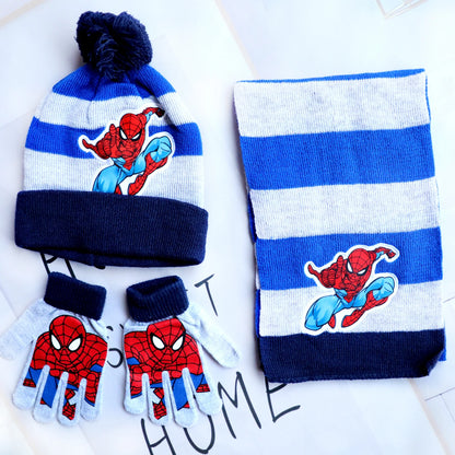 Spider-Man Cosplay Hat & Accessories - Cartoon Knitted Scarf, Warm Gloves & Christmas Cap for Boys and Girls