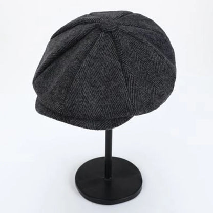 Retro Men’s Newsboy Cap — British Octagonal Herringbone Flat Painter Hat Autumn Winter Hip Hop Beret