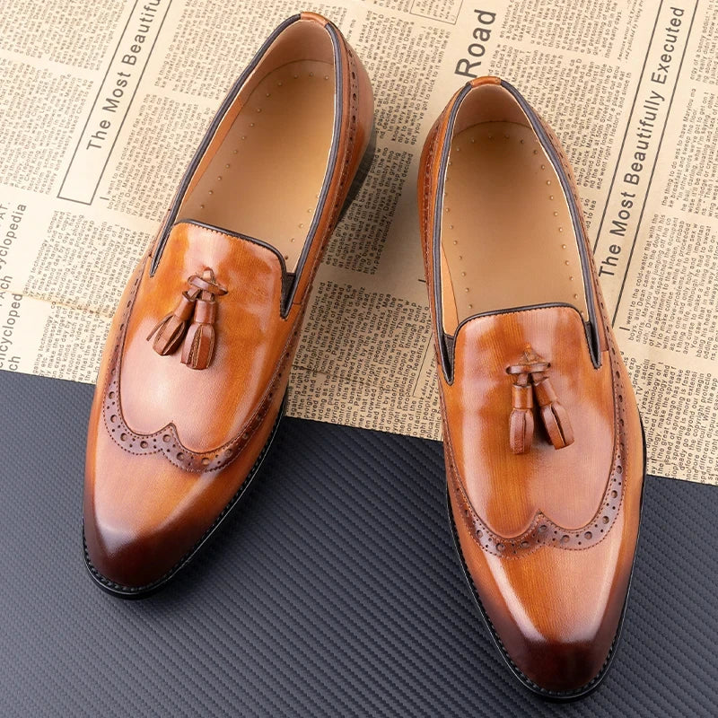 Men’s Genuine Cowhide Loafers – Handmade Slip-On Dress Shoes for Business, Wedding & Casual Formal Wear