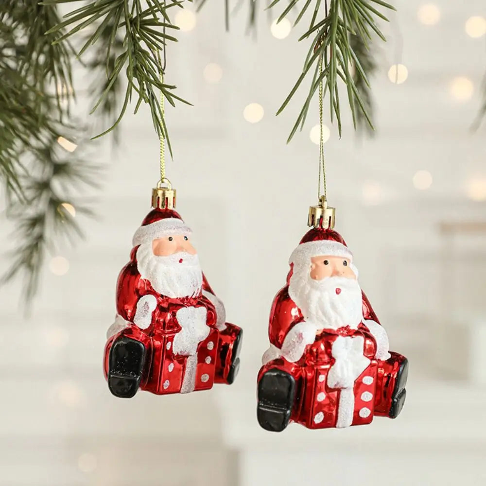 2PCS Red & White Christmas Hanging Ornaments – Plastic Santa Claus Tree Decorations for Holiday Party & Festival Supplies