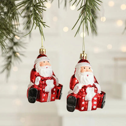 2PCS Red & White Christmas Hanging Ornaments – Plastic Santa Claus Tree Decorations for Holiday Party & Festival Supplies