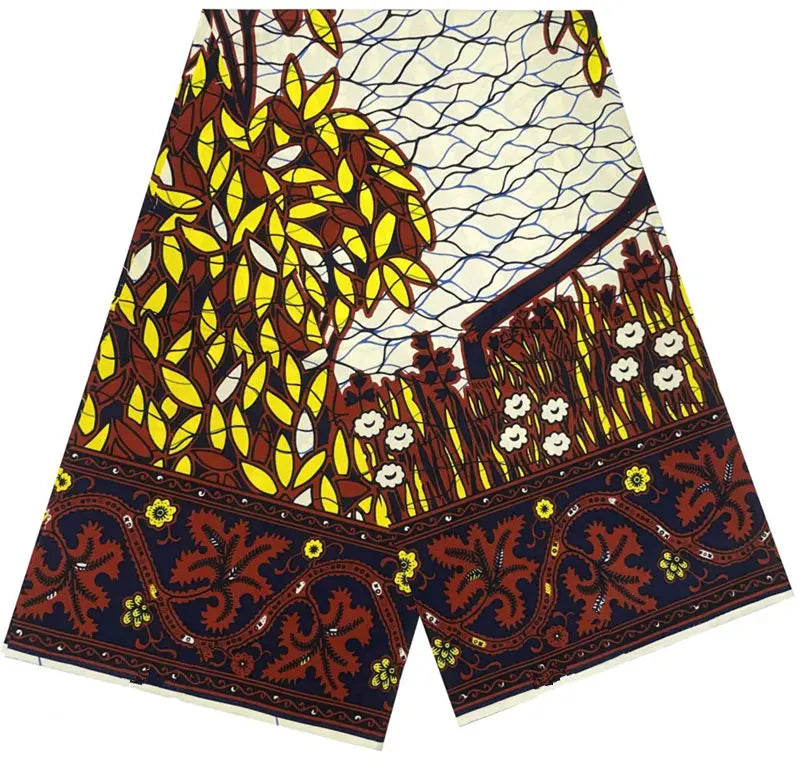 Cotton Batik Ankara Fabric - 100% African Wax Print Bronzing Golden Fabric 6 Yards for Dresses & Crafts