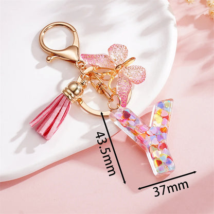 A-Z Letter Pendant Keychain - Tassel Key Ring Charm for Women & DIY Jewelry Making