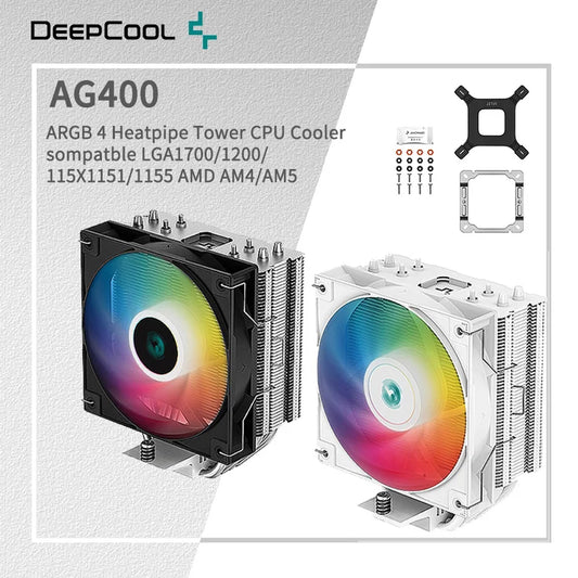 DEEPCOOL AG400 ARGB CPU Air Cooler — 4 Heat Pipe PWM Cooler for Intel LGA1700/1200/115X/1151/1155 & AMD AM4/AM5