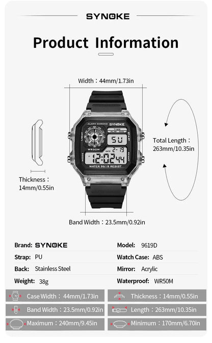 SYNOKE Digital Sports Watch for Men & Women – Luminous, Multifunction, Waterproof Wristwatch with Seven Lights for Outdoor & Running