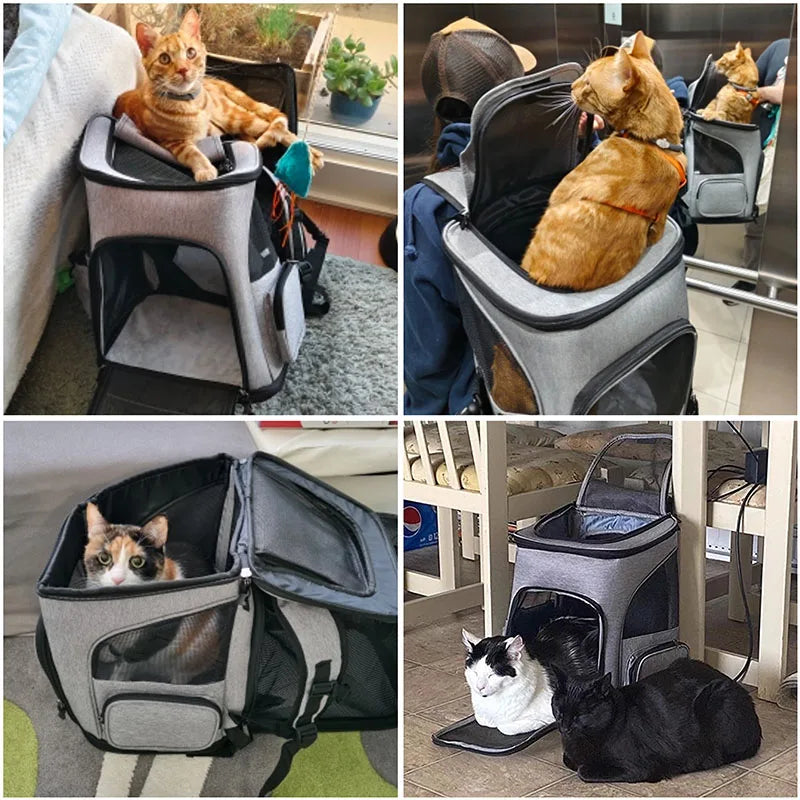 Breathable Foldable Pet Carrier Backpack – Expandable Travel Bag with Large Capacity for Cats & Dogs